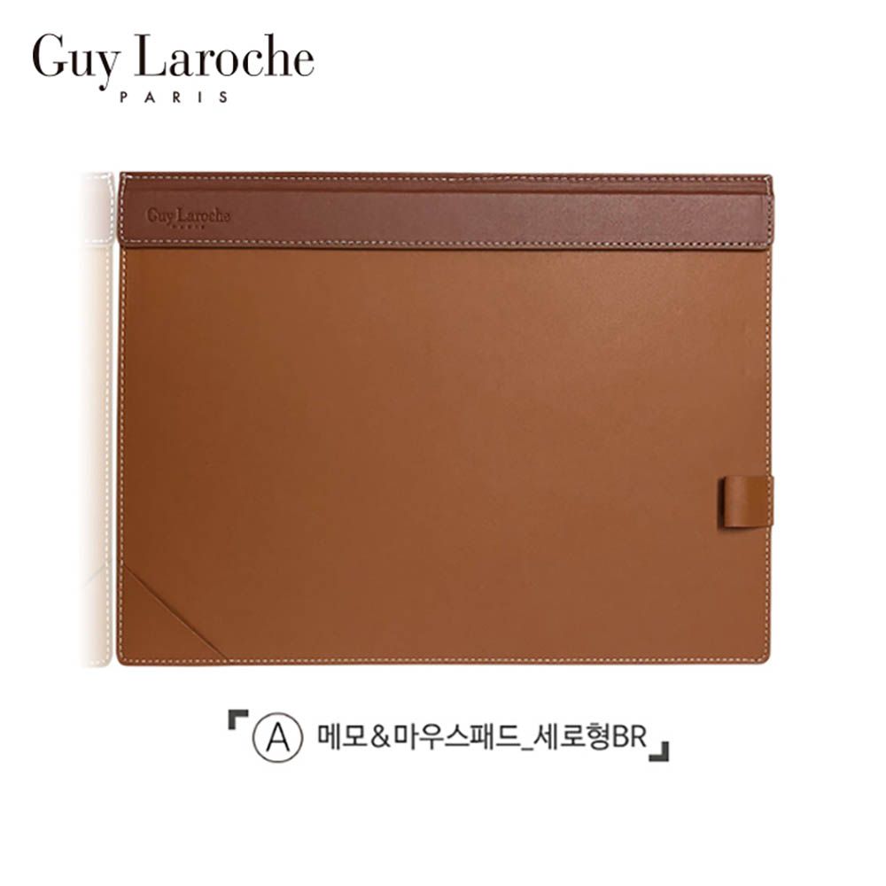 Guy Laroche 2-in-1 Memo & Mouse Pad | Premium Synthetic Leather Portfolio with Magnetic Holder | Brown _ Made in Korea